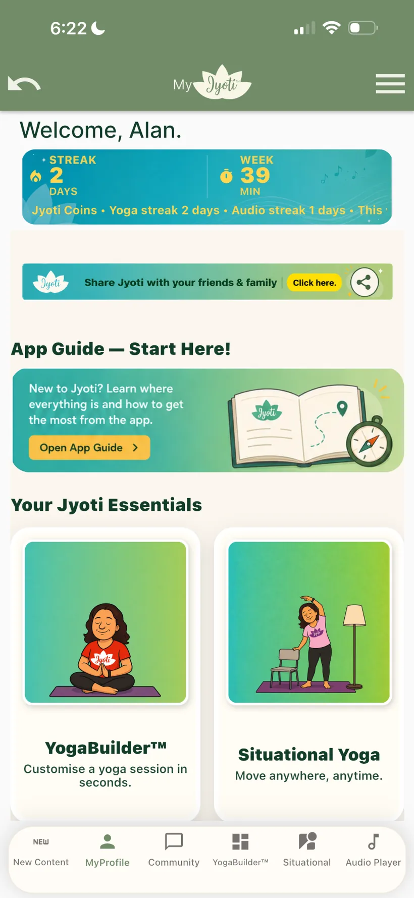 Jyoti app home screen